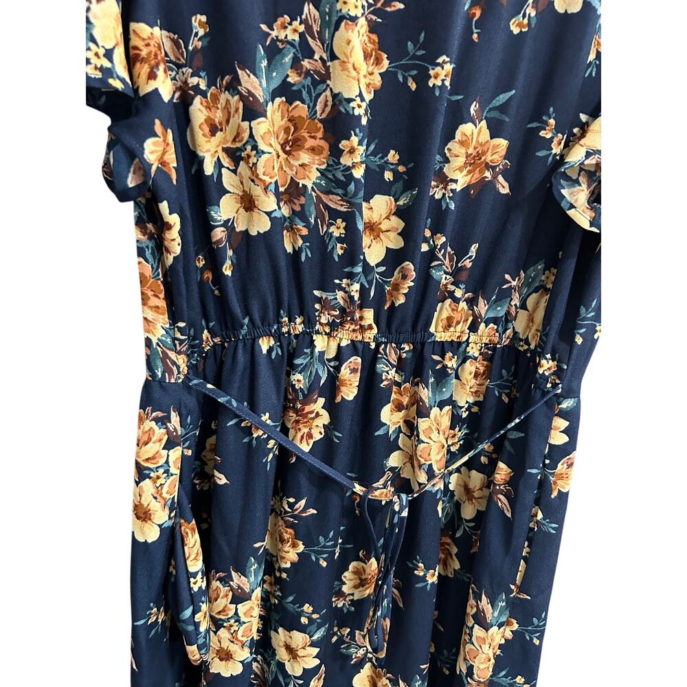 Xhilaration Blue Yellow Floral Mini Dress Ruffle Hem Flutter Sleeve Pockets L - Picture 7 of 14